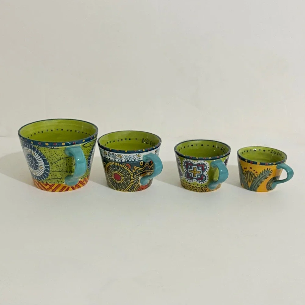 ANTHROPOLOGIE Austin Flora Measuring Cups Ceramic Handled Colorful Set of 4